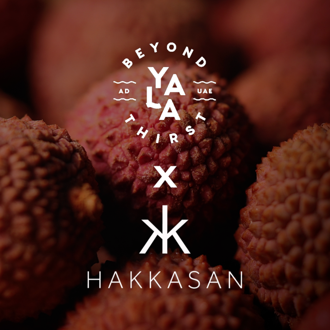 Lychees with 'Beyond Yala Thirst' and 'Hakkasan' branding in the center.